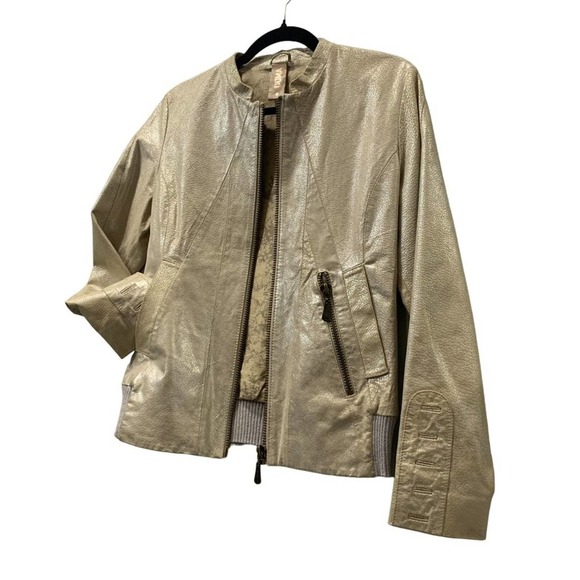 Doma Jackets & Blazers - Doma Metallic Leather Motor Jacket Gold Silver Genuine Leather soft S